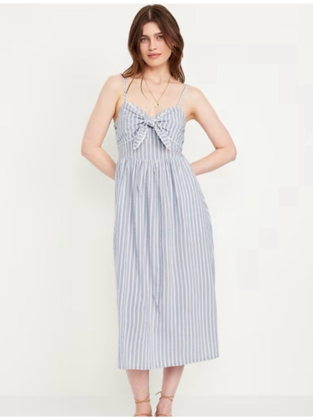 Old Navy Fit and Flare Tie-Front Seersucker Midi Dress